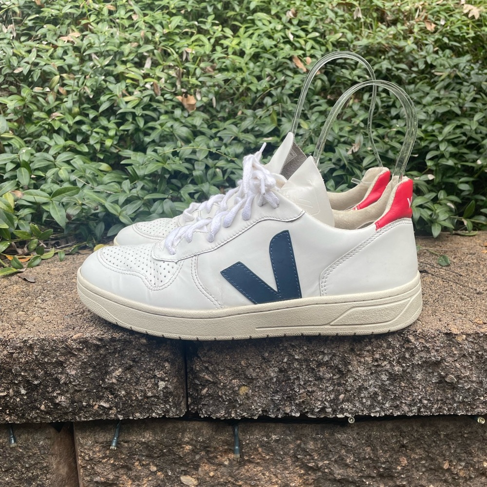 Veja White Sneakers with Navy and Red - Picture 5 of 12